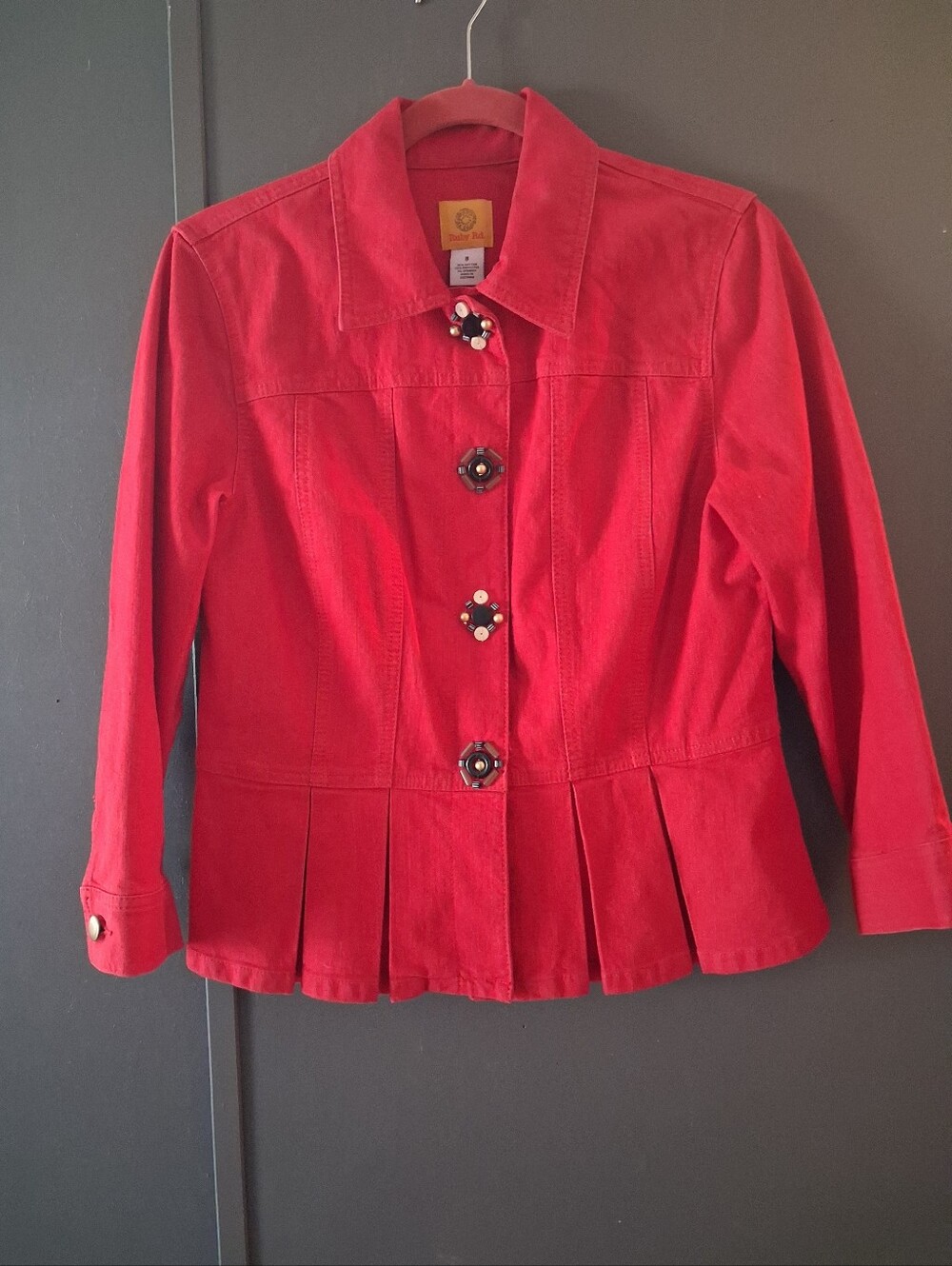 Ruby Rd. button-front jacket, pleated peplum detailing, ornate beaded buttons 8